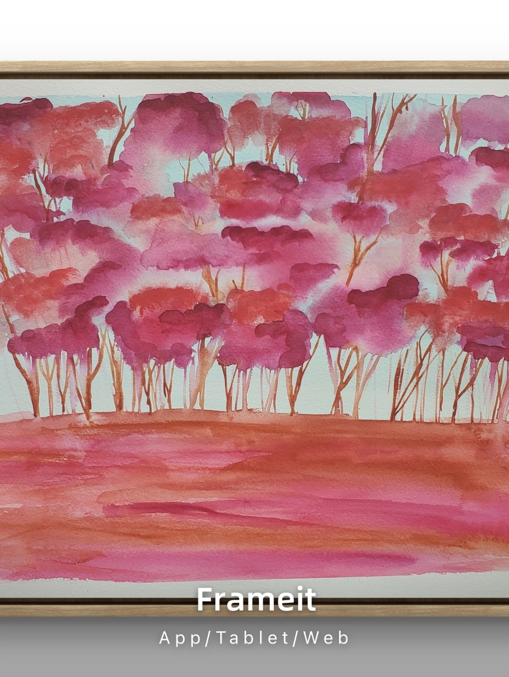 Pink Watercolor Tree Landscape Art